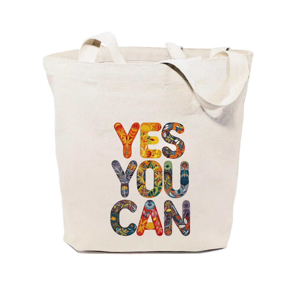 Heu “YES YOU CAN” Printed Canvas Tote Bag | Eco-Friendly Reusable Cotton Shoulder Bag | Motivational Quote Shopping Tote for Women & Men