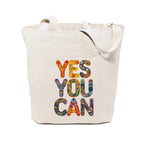 Heu “YES YOU CAN” Printed Canvas Tote Bag | Eco-Friendly Reusable Cotton Shoulder Bag | Motivational Quote Shopping Tote for Women & Men