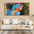VIBECRAFTS Canvas Paintings for Living Room Drawing Room Radha Krishna With Flute Canvas Wall Painting Fitted With Wooden Frame For Home | Office | Living Room | Gift (PTVCH_2473)