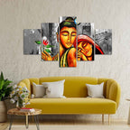 VIBECRAFTS Shree Radha Krishna Canvas Wall Painting Set of Five Pieces For Home|Office|Living Room|Gift (PTVC5Pcs1_5539)