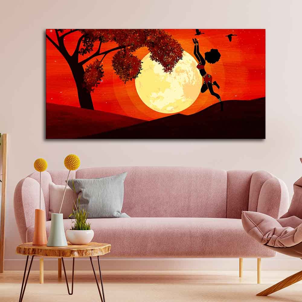 VIBECRAFTS Canvas Paintings for Living Room Drawing Room Girl Catching Bird Canvas Wall Painting Fitted With Wooden Frame For Home | Office | Living Room | Gifts (PTVCH_2512)