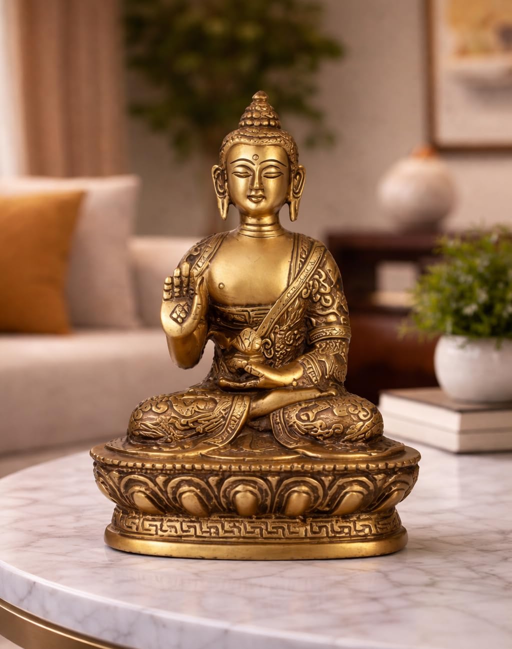 ARTVARKO Brass Buddha Statue Gautam Buddha Idol for Home Decor Vaastu Feng Shui Religious Gift 7 Inch, Pack of 1,