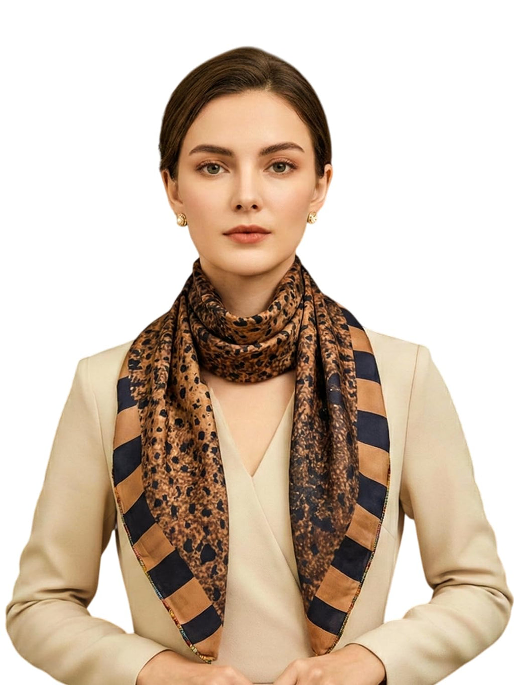leeza store Women's Silk Scarf For Women, Rusty Brown/copper, 40X40, Artistic Abstract Digital Print, Lightweight Stylish Stole & Neck Wrap