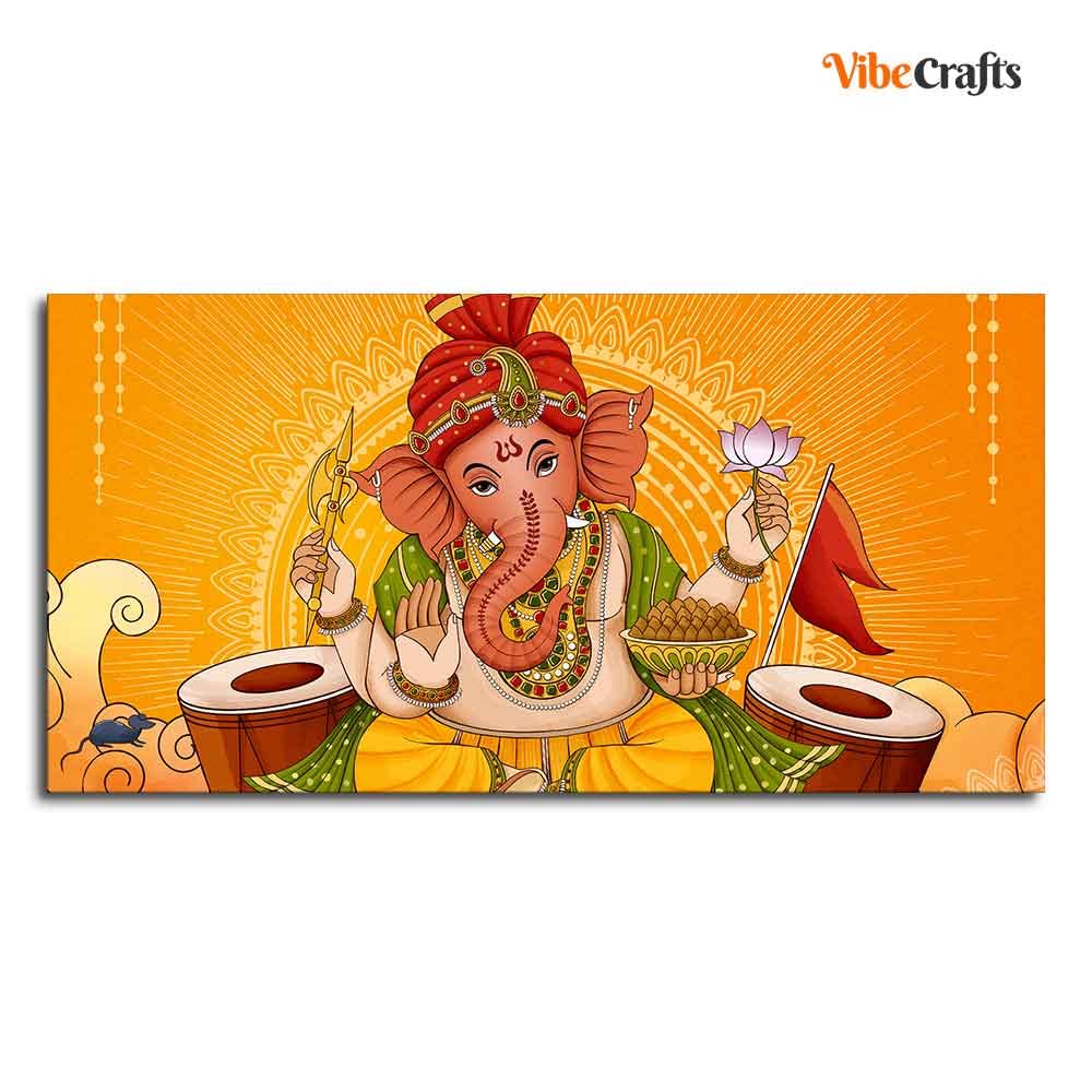VIBECRAFTS Canvas Paintings for Living Room Drawing Room Ganesh Canvas Wall Painting for Home|Office|Gift(PTVCH_2371)