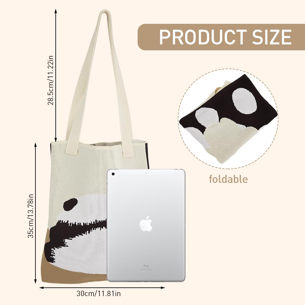 PALAY Panda Tote Bag Large Crochet Handbag for Women College Office Travel