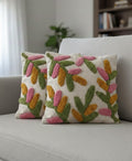 Furnistitchs Premium Decorative Throw Cushion Pillow Cover Boho Home Decor - Living Room Bedroom Couch Sofa Cushion Covers 16 inch x 16 inch (2, Green Leaves)