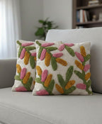 Furnistitchs Premium Decorative Throw Cushion Pillow Cover Boho Home Decor - Living Room Bedroom Couch Sofa Cushion Covers 16 inch x 16 inch (2, Green Leaves)