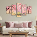 VIBECRAFTS Nature Forest Pink Flower Wall Painting of Five Pieces For Home|Office|Living Room|Gift (PTVC5Pcs1_5545)