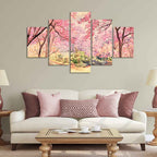 VIBECRAFTS Nature Forest Pink Flower Wall Painting of Five Pieces For Home|Office|Living Room|Gift (PTVC5Pcs1_5545)