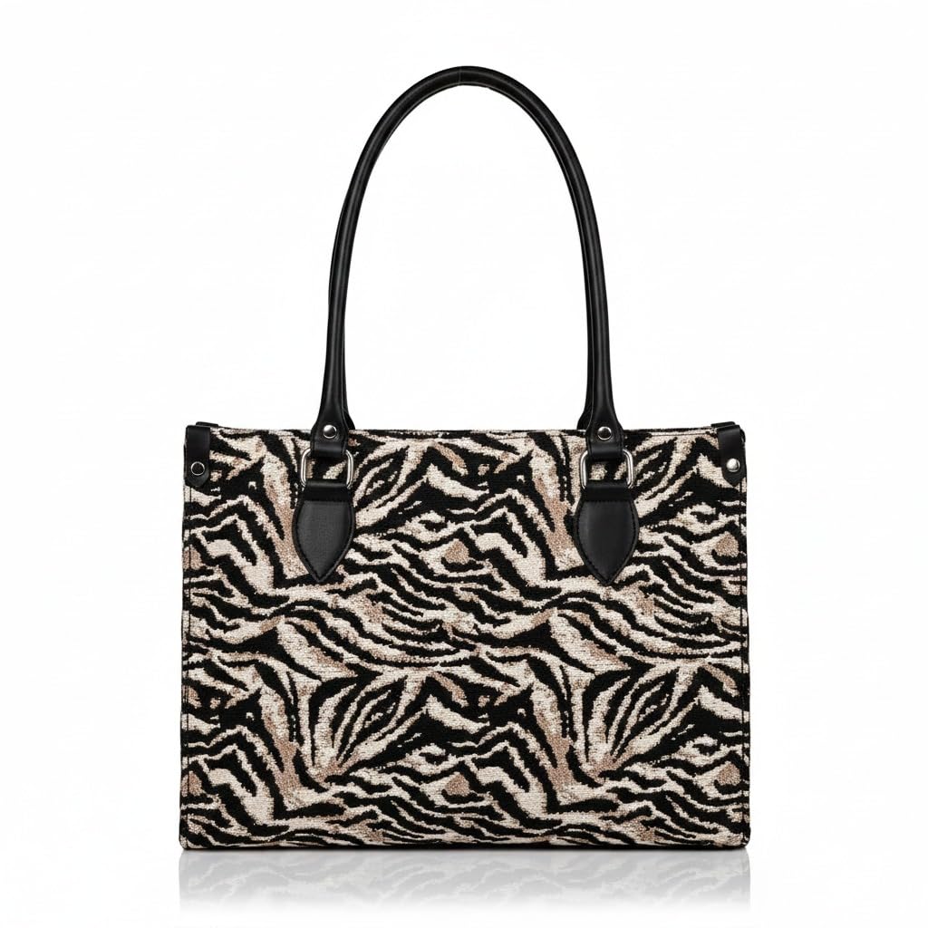 ENSAC Cotton Tote Bag for Women, Stylish Handbag for women with Zip Closure | Fit for Office Bag, College, Travel Use | Handcrafted in India (Black)