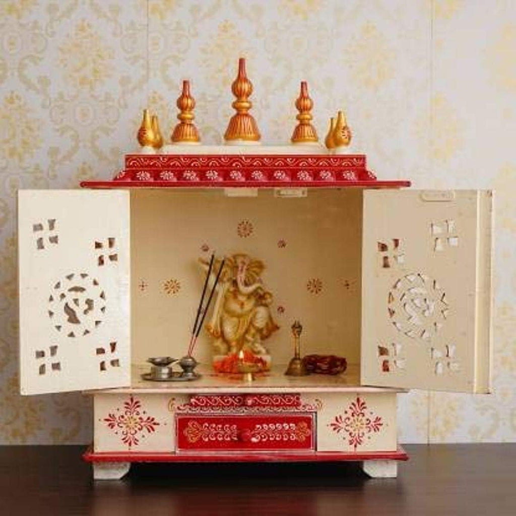 Kamdhenu Art and Craft Wooden Temple/Home Temple/Pooja Mandir/Pooja Mandap/Temple for Home (Om Door), 24 Inches, 12 Centimeters