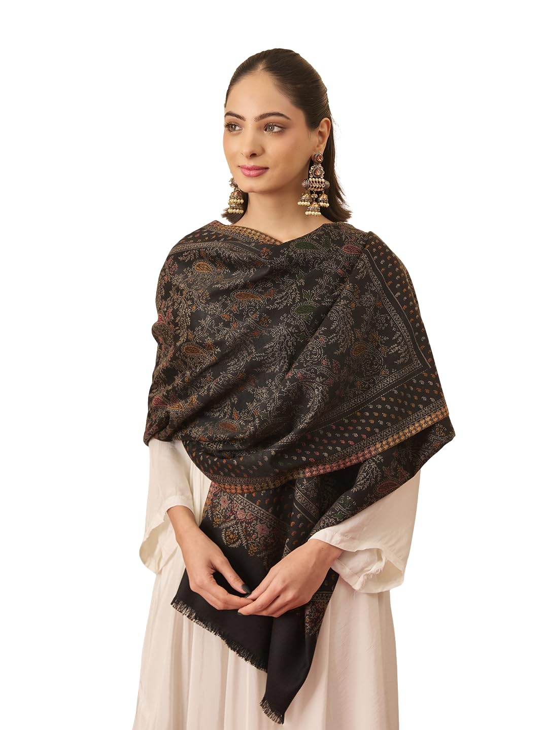 Pashmoda Women Paisley Harmony Kaani Wool Blend Stole (Size : 28x80in, 71X203cm) AVST10