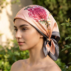 JJ's Imported Satin Silk 90x90 cm Stylish Fashion Floral Design 99 Scarf, Head & Hair Wrap (Covering) For Girls, Women and Ladies. (Peach)