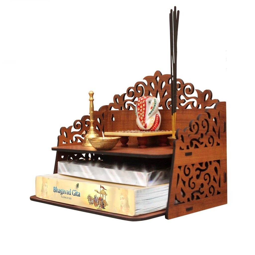 BerryBox Wood Hand Crafted Om Pattern Home Temple for Puja Temple for Home and Office l Puja Mandir l Wooden Mandir l Compact Pooja Ghar Stand for Prayer Room, Living Room Decor (Design 6)