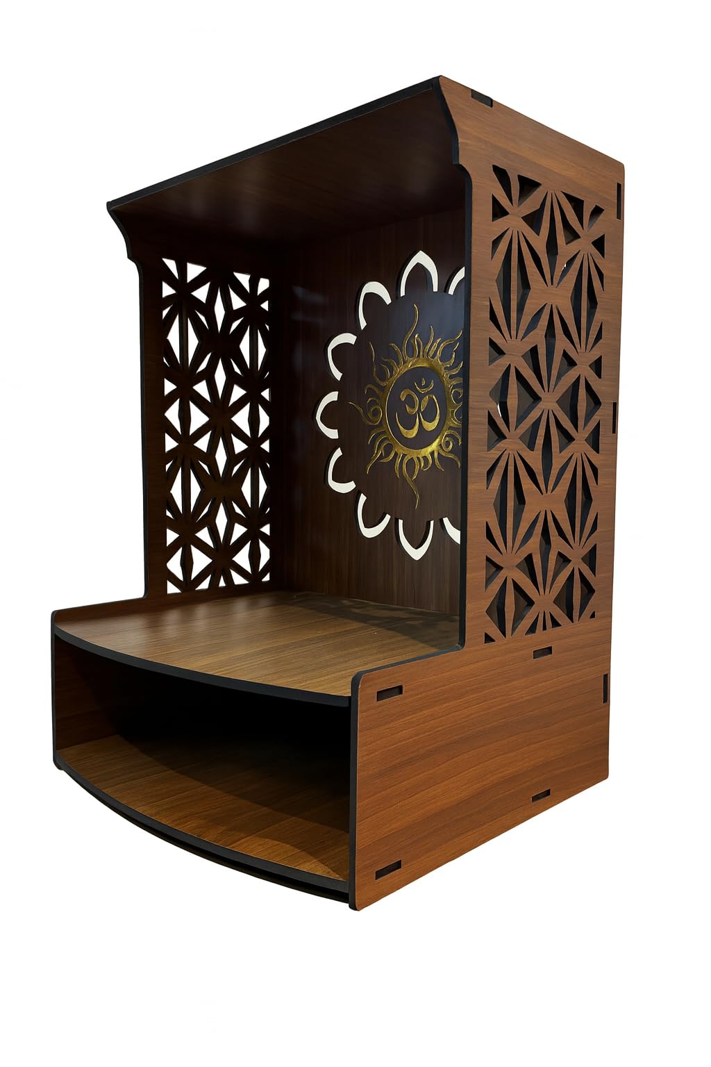 WIZZARTPRINTS Beautiful Wooden Pooja Stand for Home Mandir with LED Spot Light | Wall Mounted Temple for Home and Office | Compact Wooden Puja Mandir Desing 4