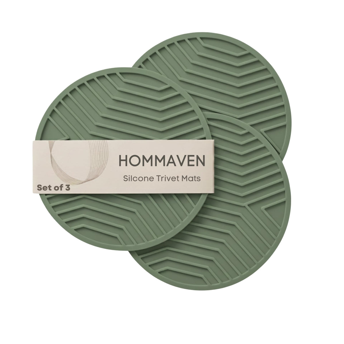 HOMMAVEN Silicone Trivet Mats, Set of 3 Heat Resistant Mats for Hot Pots & Pans, Mats Dining Table Kitchen, Non-Slip, Non Stick, Coaster, Spoon Holder, Food Grade, BPA Free, 6.5mm Extra Thick, (Green) Kafalo