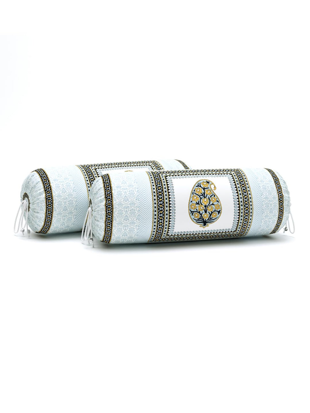 BLOCKS OF INDIA Cotton Hand Block Printed Bolster Cover | Booster Cover with Drawstring | Round Long Pillow Cover for Bed | Dewan Pillow Cover Set 16 X 32 | Set of 2 (Color 45)