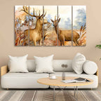 VIBECRAFTS Canvas Wall Painting Pair of Deer in the Forest Set of Five For Home|Office|Living Room|Gift (PTVC5Pcs4_8656)