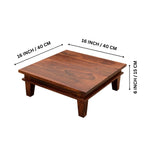 WOODAMIYA® Solid Wood Pooja Chowki for Home l Wooden bajot chowki l Pooja Chowki for Hindu Festival l Matarani Chowki l 16x16x6 Inch l Teak Finish