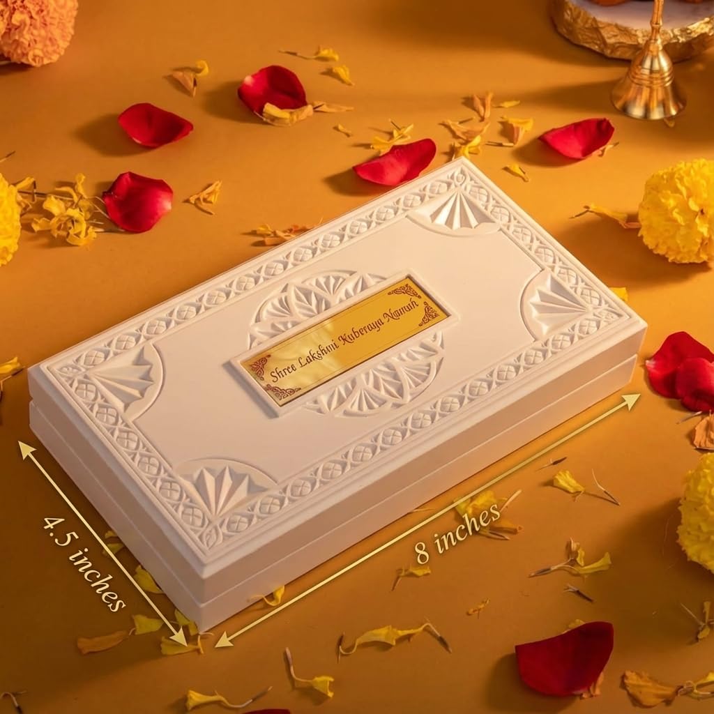 House Of Wemy Laxmi Kuber Pocket Temple for Pooja Room, Gifting for Wedding & Housewarming Ceremony I Gold Plated Photo Frame with Charan Paduka & Turtle for Good Luck - (8.4x4.5Inch) - Pack of 1