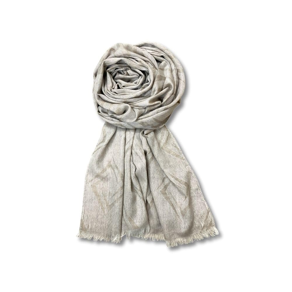 FAHABO Shimmer Geometric Woven Cotton Blend Scarf for Women – Lightweight Hijab & Stole Wrap | 73 x 29 Inches (Beige)
