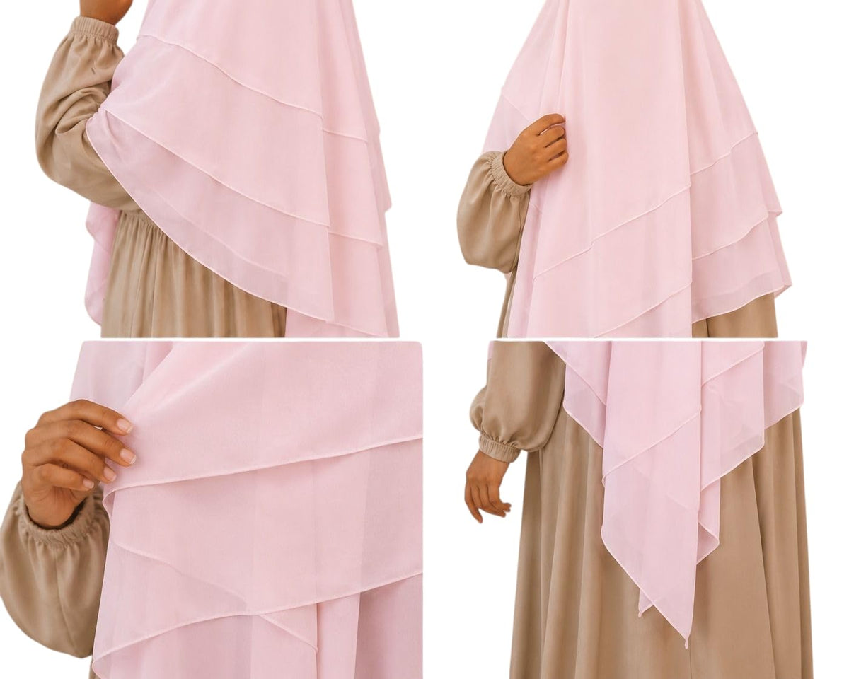 TRIPLE LAYER KHIMAR HIJAB/MULTI LAYER HIJAB/FULL SIZE KHIMAR LAYER (BABY PINK)
