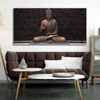 VIBECRAFTS Canvas Paintings for Living Room Drawing Room Buddha Meditating Statue Canvas Wall Painting Fitted With Wooden Frame For Home | Office | Living Room | Gifts (PTVCH_2568NNN)