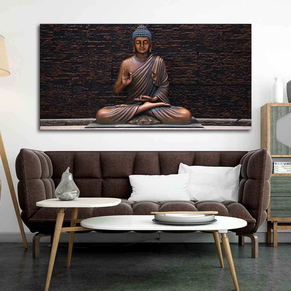 VIBECRAFTS Canvas Paintings for Living Room Drawing Room Buddha Meditating Statue Canvas Wall Painting Fitted With Wooden Frame For Home | Office | Living Room | Gifts (PTVCH_2568NNN)