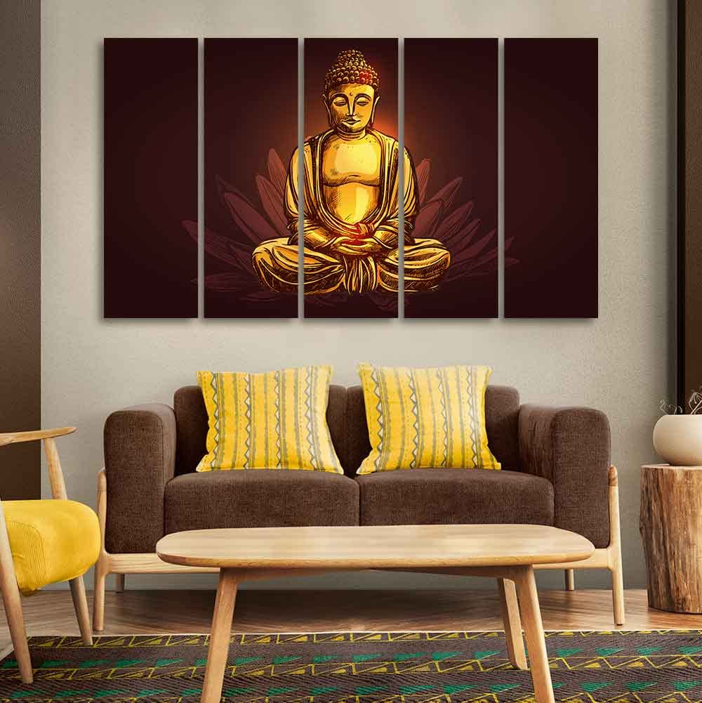 VIBECRAFTS Devotional Buddha Meditating Canvas Wall Painting For Home|Office|Living Room|Gift (PTVC5Pcs4_8618)