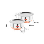 SSumeet Stainless Steel Copper Bottom Cookware Set | 2-Piece Belly-Shaped Pots with Lids (2.4L & 3L), Silver