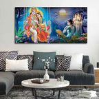 VIBECRAFTS Canvas Paintings for Living Room Drawing Room Radha Krishna Canvas Wall Painting Fitted With Wooden Frame For Home | Office | Living Room | Gifts (PTVCH_2548)(48 x 24 Inches)