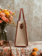 LIKE STYLE Women’s PU Tote Bag with Mandala Design | Laptop Compartment Shoulder & Crossbody Handbag | Office Work & Daily Use Large Tote (Cream)