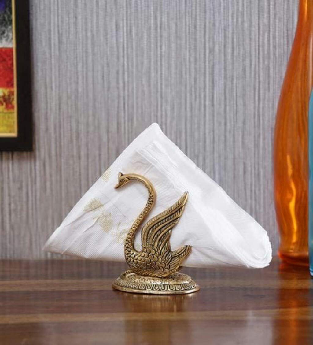 Decor And Art Metal Decorative Golden Swan Duck Shape Napkin, Tissue Paper Holder for Dining Table (Golden) -11cm