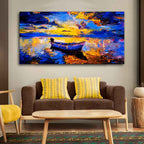 VIBECRAFTS Boat Sunset over Ocean Premium Canvas Wall Painting With Frame for Living Room Drawing Room Home|Office|Gift (PTVCH_2227N)