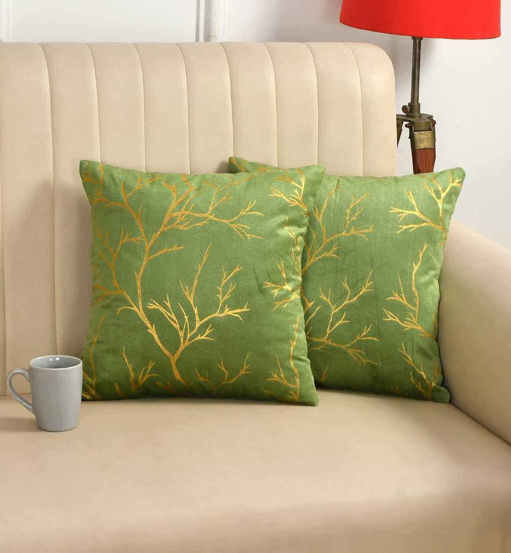 Stuffique Velvet Foil Cushion Covers 20 inch x 20 inch Set of 2, Pista Green