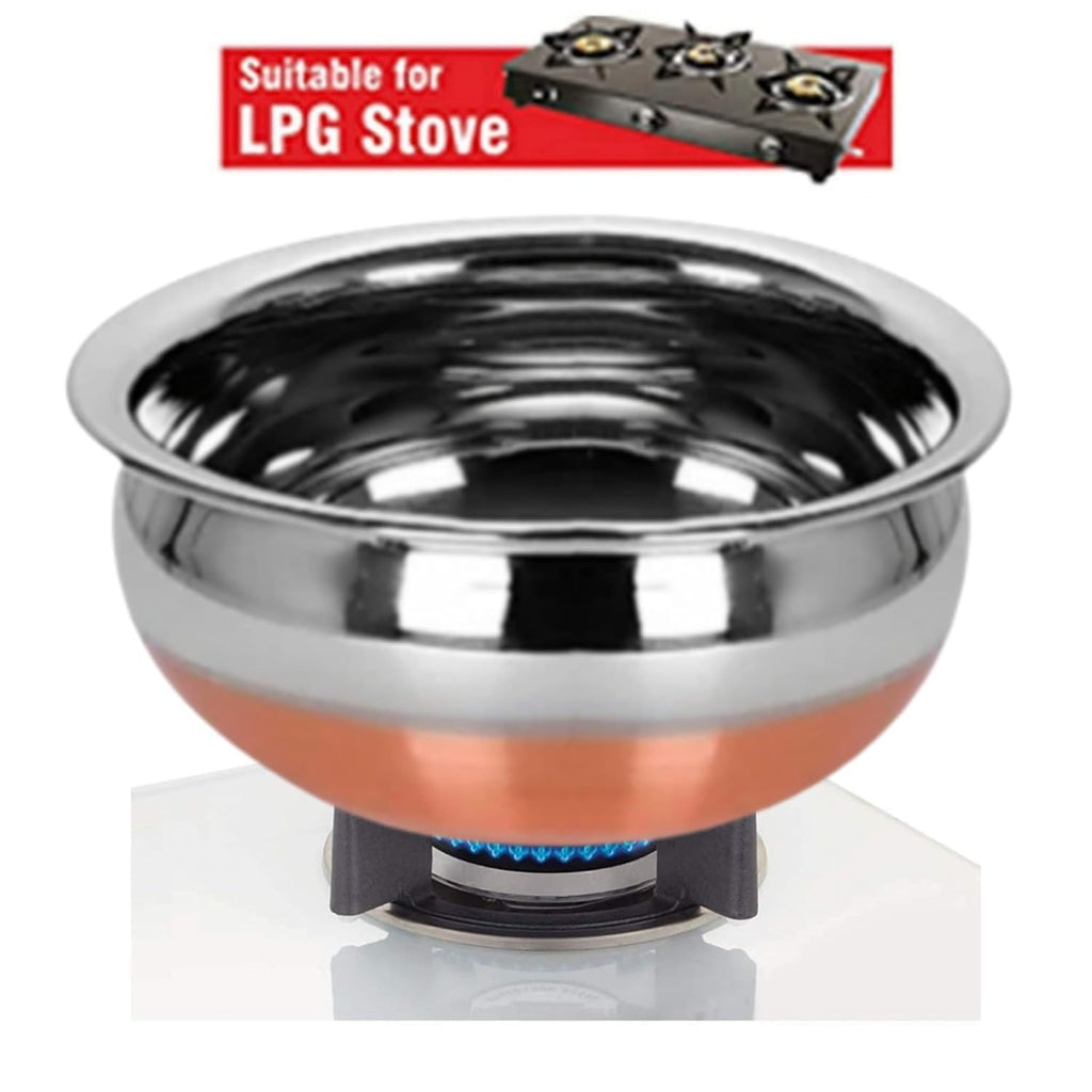 ALWAFLI 3 pcs Stainless Steel Copper Bottom Kitchen Serving, Cooking Bowl | Handi Set | Biryani Handi for Kitchen & Restaurant | Cookware Set | (3 pcs)