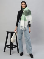 Ravaiyaa - Attitude is everything Reversible Wool Scarves Striped Pattern Women Neck Wraps Muffler Winter Wool Scarf 72 x14 Inch (Green & White)