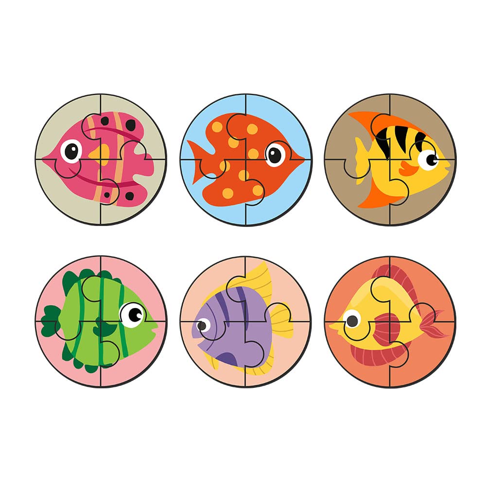 Artvibes Cute Fishes Premium Wooden Puzzles for Kids | Jigsaw Puzzles for Kids Age 2-5 | 4 Piece Puzzles | Toddlers Wooden Puzzle (PZ_609NN), Set of 6
