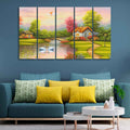 VIBECRAFTS A Beautiful Scenery of Old Houses Canvas Wall Painting of Five Pieces For Home|Office|Living Room|Gift (PTVC5Pcs4_8681)