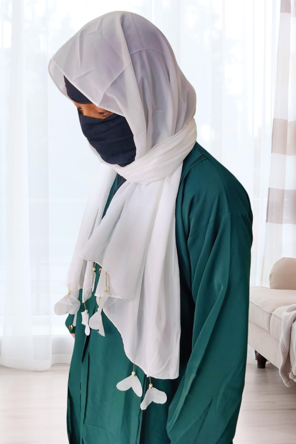 FM Trends Stylish Plain Scarf for Women & Girls | Solid Color Stole, Dupatta, Shawl | Elegant Ladies Accessory (White, Georgette 1.7 Meters)