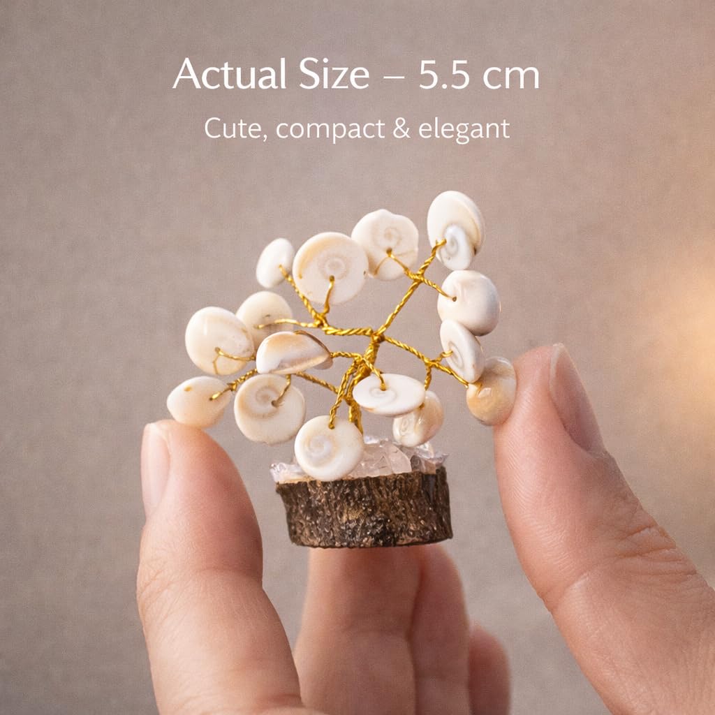 MASI HUB Mini Shell Stone Crystal Tree - Handmade Positive Energy Desk Decor for Home, Office & Car Dashboard 5 cm (Pack of 1)