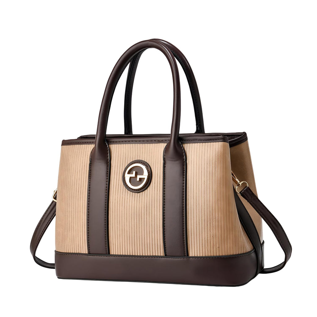 SYGA Women's Handbag | Tote Bag with Dual Tone Ribbed Texture | Elegant Shoulder Bag for Office & Casual Use(Khaki)