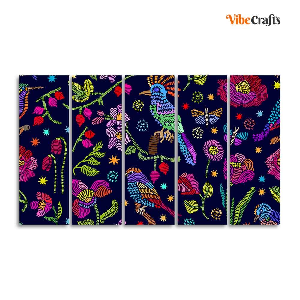 VIBECRAFTS Beautiful Birds, Flowers & Butterfly 5 Pieces Canvas Wall Painting For Home | Office | Living Room | Gift (PTVC5Pcs4_8546)