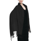 Women Large Soft Silky Pashmina Shawl Wrap Scarf in Plain Solid Colors, Black, 28x72