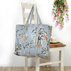 Cotton Quilted Tote Bag for Women, Jungle Print Handbag, Reusable Shoulder Bag with Dual Handles, Lightweight Travel Shopping Tote, Large Capacity Everyday Carry Bag - (Grey flower bag, 15×15 In)