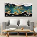 VIBECRAFTS Canvas Paintings for Living Room Drawing Room Canvas Wall Painting of Golden Trees with Birds And Deer Fitted with Wooden Frame for Home|Office|Gift(PTVCH_2300NN)