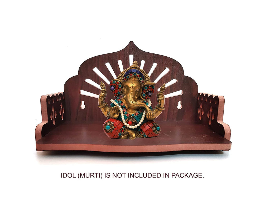 M Fashion Mantra Art Plywood Small Wooden Temple For Home Office And Shop/Sinhasan/Pooja Stand/Hindola (8.5 In * 6 In * 5.5 In) (Om Sun)