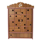 Lakhaji Handmade Beautiful MDF Wooden Home & Office Temple, Pooja Mandir, Wall Hanging and Table Top Home Temple with foldable design and LED Light (brown-2)