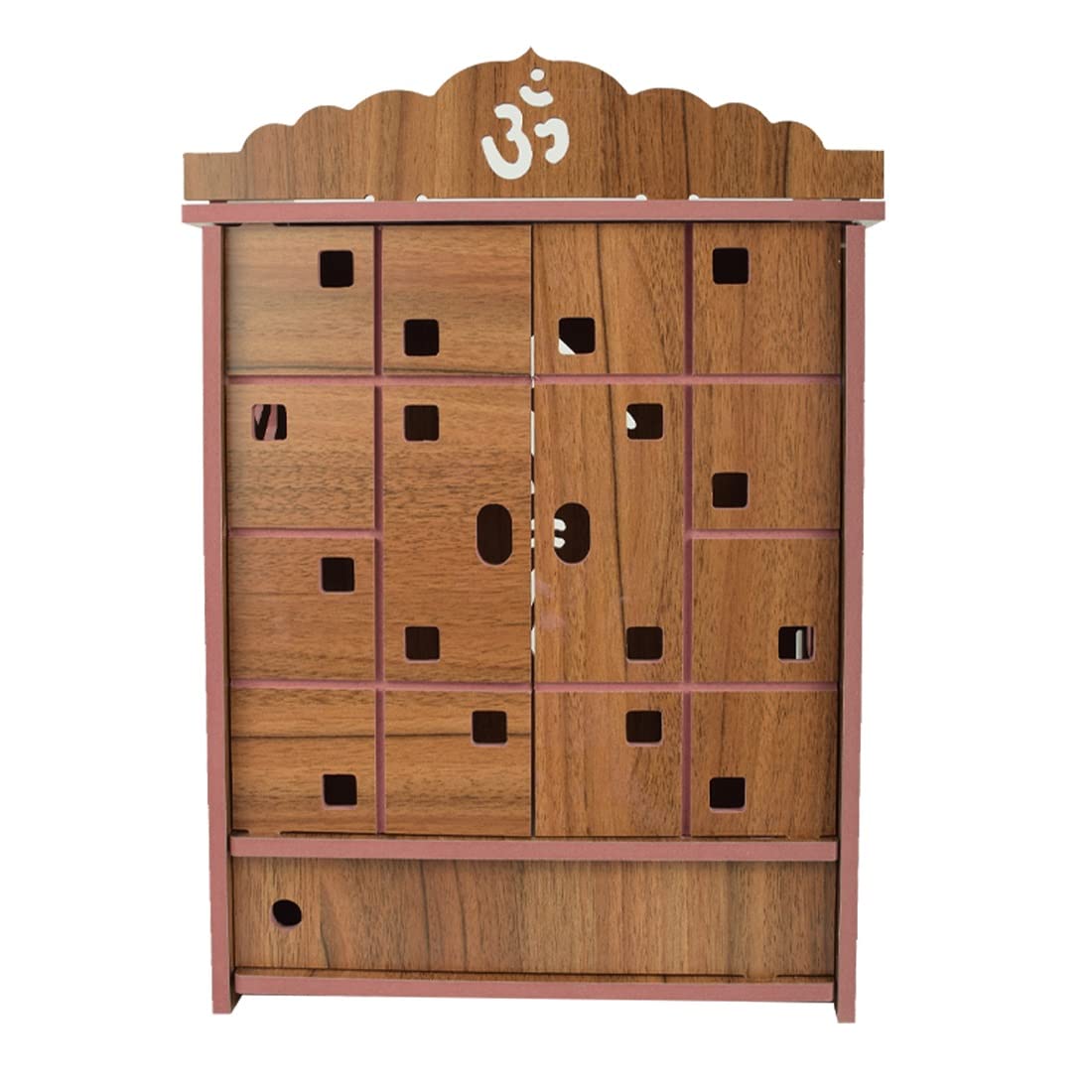 Lakhaji Handmade Beautiful MDF Wooden Home & Office Temple, Pooja Mandir, Wall Hanging and Table Top Home Temple with foldable design and LED Light (brown-2)