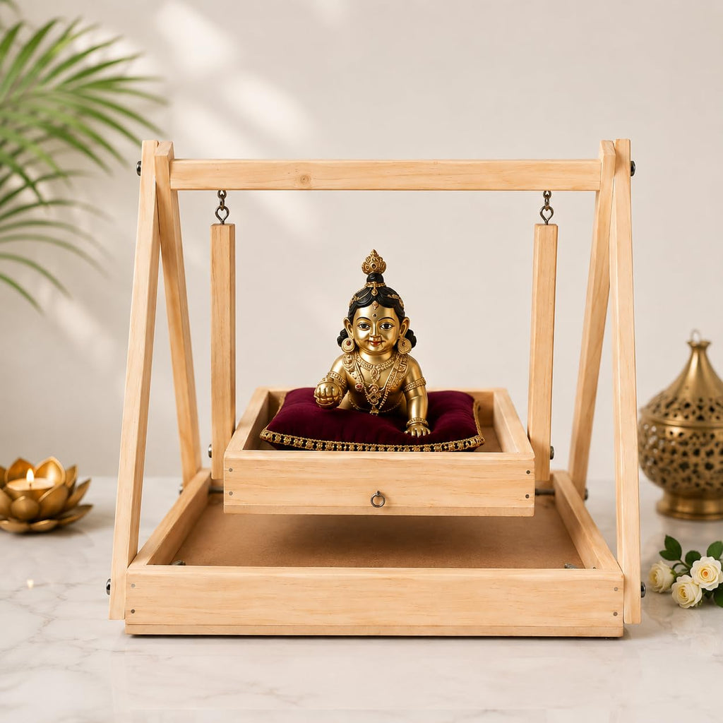 Goody Woody 1 Pc Foldable Wooden Swing Jhula for Laddu Gopal